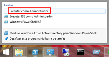 Caixa de Diálogo Executar Módulo Windows Azure Active Directory para Windows PowerShell com privilégios elevados